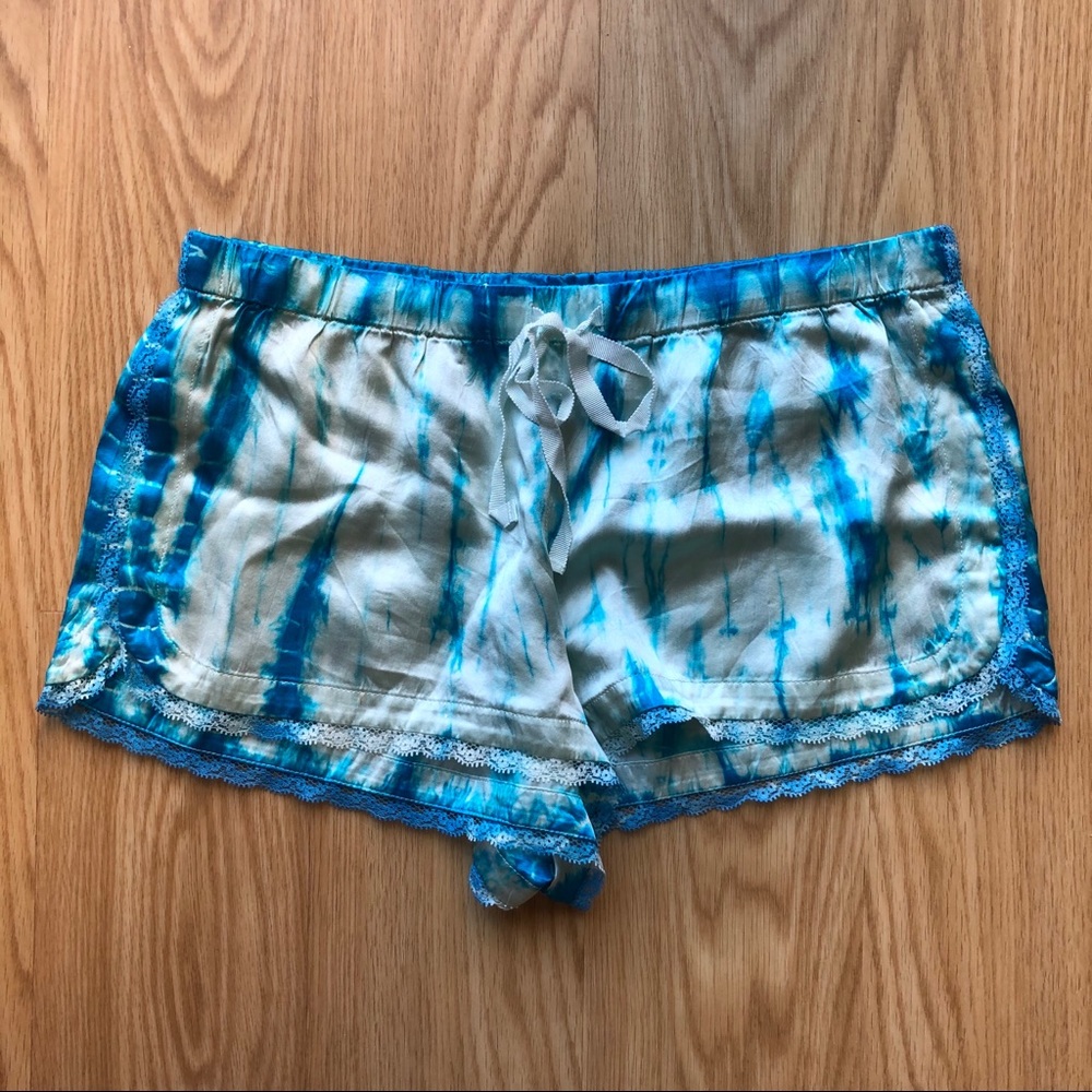 VICTORIA’S SECRET 100% Silk Tie Dye Sleep Shorts, Turquoise XS